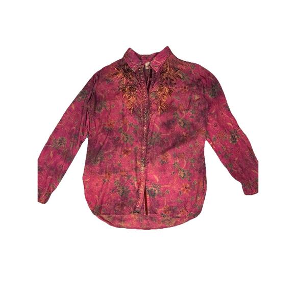 The Nu Vintage Womens Sz S Button Front Floral Roses embroidered Top - Picture 1 of 6